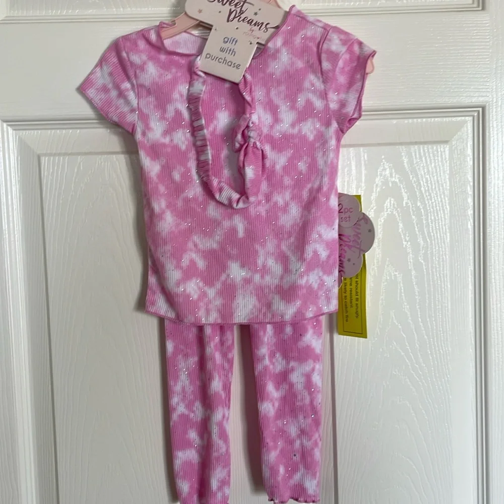 NEW! Pink and White Tie Dye Two Piece Top/Pants Set with Headband Size 24 months